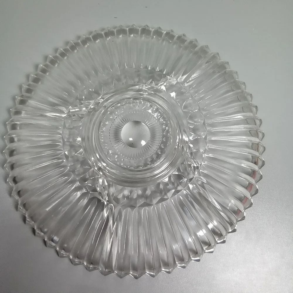 Vintage‎ Clear Pressed Glass Divided Relish Tray Sunburst Sawtooth Rim 11 Inch